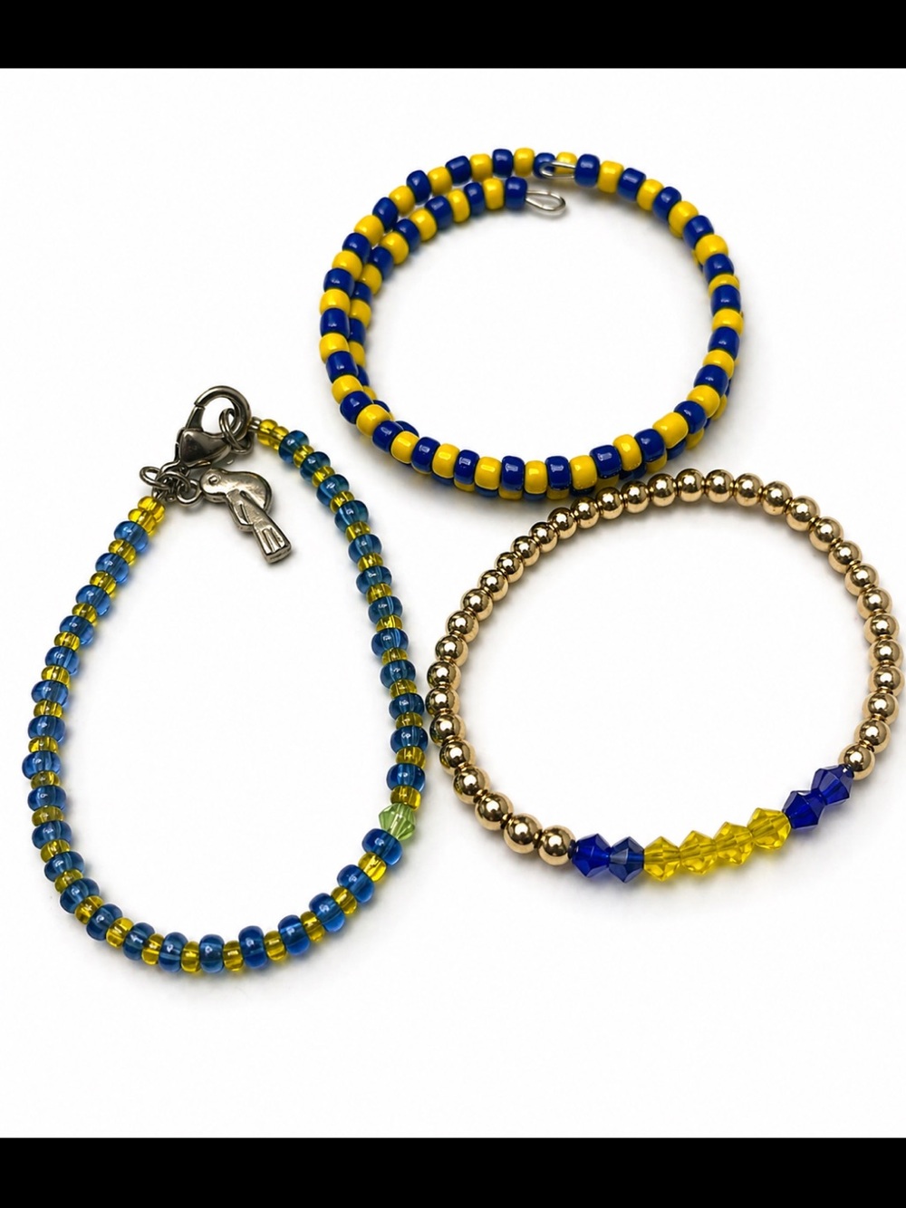 Blue & Yellow Beaded Bracelet Set.  (3 pc) | Stackable Summer Coastal Jewelry